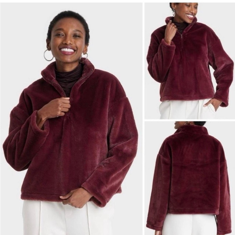 Forever 21 Plush Burgundy Teddy Jacket Cozy Oversized Fit